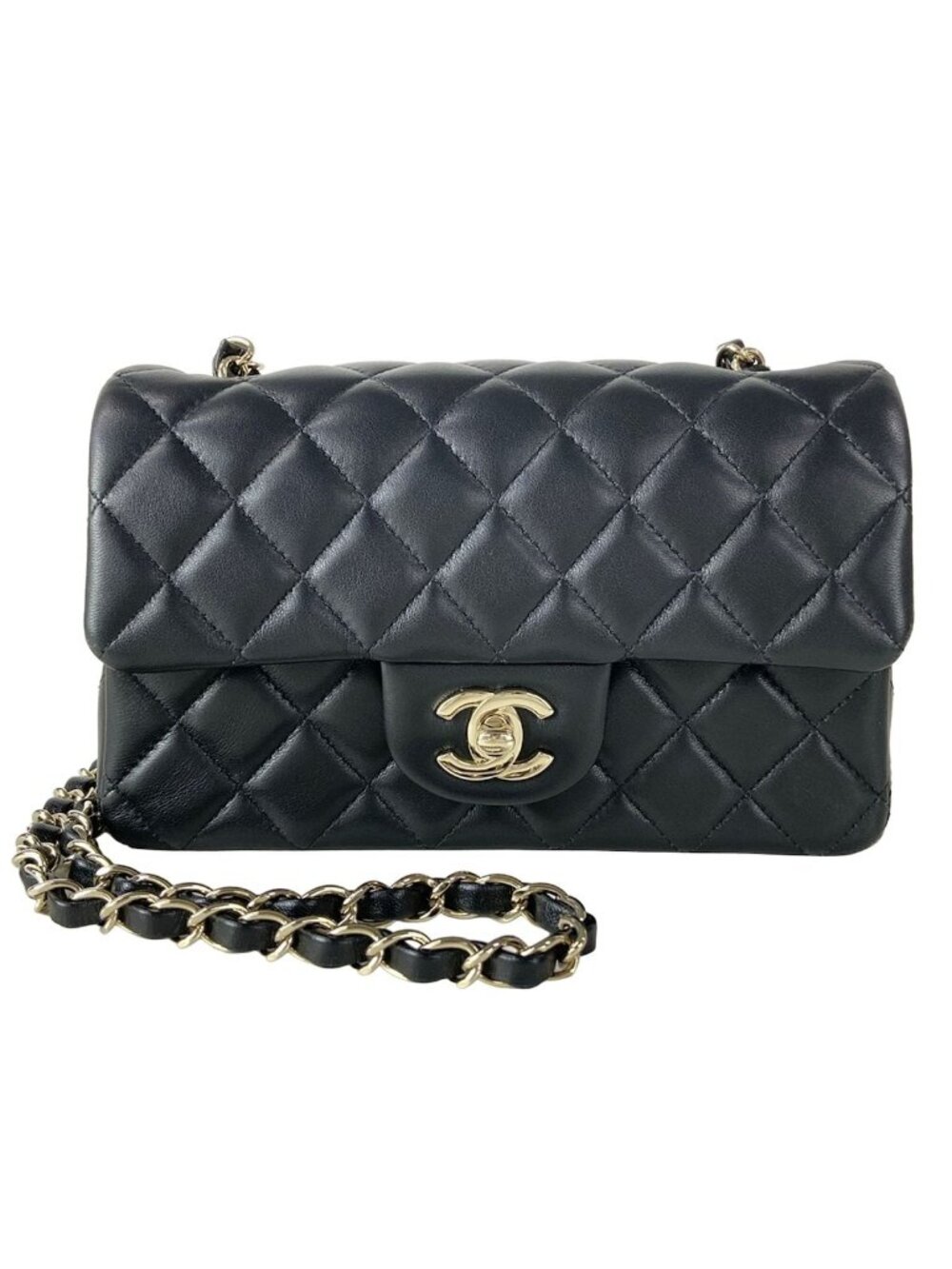 Chanel Shoulder Bag Mini Quilted Black Chain Silver Metal Lambskin